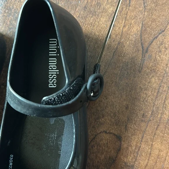 Mini Melissa Black Dress Shoes with Decorative silver bow - Picture 2 of 4